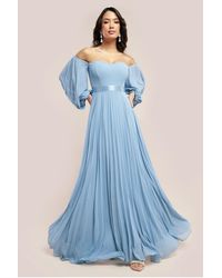Goddiva - Bardot Chiffon Pleated Maxi - Lyst
