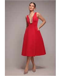 Goddiva - Diamante Embellished Neck A-Line Midi Dress - Lyst