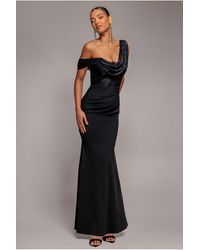 Goddiva - Lace Cowl One Shoulder Scuba Crepe Maxi Dress - Lyst