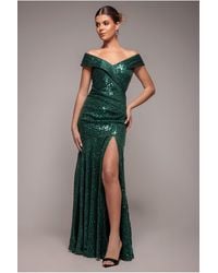 Goddiva - Bardot Sequin Pleated Maxi Dress - Lyst