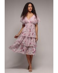 Goddiva - Layered Floral Midi With Flutter Sleeves - Lyst
