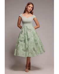 Goddiva - Scuba & Textured Chiffon A Line Midi Dress - Lyst