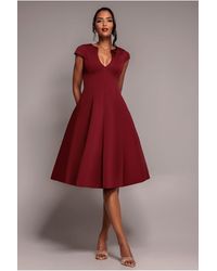 Goddiva - Cap Sleeve Plunging V-Neckline A-Line Midi Dress - Lyst