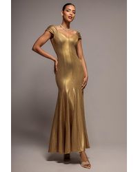 Goddiva - Capped Sleeve V Neck Pleated Fit & Flare Maxi Dress - Lyst