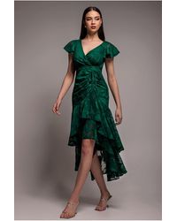 Goddiva - Jacquard Chiffon Wrap High Low Midaxi Dress - Lyst