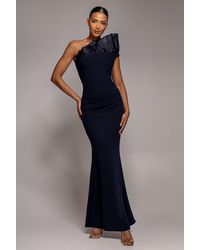 Goddiva - One Shoulder Organza Frill Pleated Mermaid Maxi Dress - Lyst