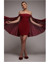 Goddiva - Strapless Mini Dress With Pleated Chiffon Cape - Lyst