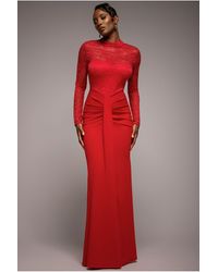 Goddiva - Lace High Neck Sheer Bodice Long Sleeve Maxi Dress - Lyst