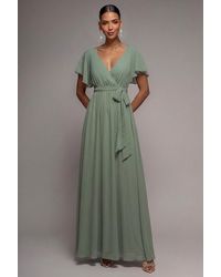 Goddiva - Sustainable Chiffon Flutter Sleeve Wrap Maxi Dress - Lyst