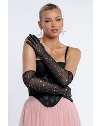 Goddiva - Diamante Embellished Mesh Gloves - Lyst