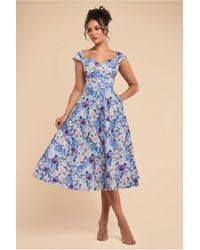 Goddiva - Floral Print A-Line Sweetheart Midi Dress - Lyst