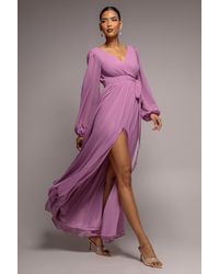 Goddiva - Wrap Back With Front Slit Chiffon Maxi Dress - Lyst