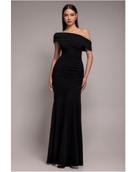 Goddiva - Pleated One Shoulder Bardot Fit And Flare Maxi Dress - Lyst