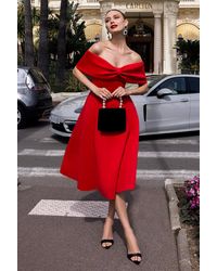 Goddiva - Bow Off The Shoulder A Line Midi Dress - Lyst
