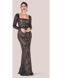 Goddiva - Sequin Square Neck Maxi With Scallop Hem - Lyst