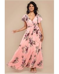 Goddiva - Sustainable Printed Flutter Sleeve Maxi Dress - Lyst