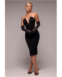 Goddiva - Strapless Super Plunge Diamante Neck Midi Dress - Lyst
