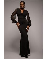 Goddiva - Chiffon Cuffed Balloon Sleeve Scuba Maxi Dress - Lyst