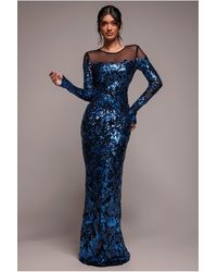 Goddiva - Floral Sequin Mesh Maxi - Lyst