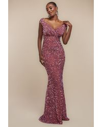 Goddiva - Multi Sequin & Velvet Bardot Maxi Dress - Lyst