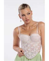 Goddiva - Textured Floral Mesh Corset - Lyst