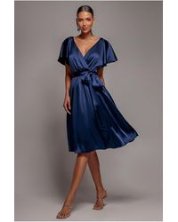 Goddiva - Satin Flutter Sleeve Wrap Midi Dress - Lyst