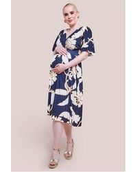 Goddiva - Maternity Leaf Print Flutter Sleeve Midi Dress - Lyst