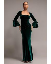 Goddiva - Petal Bow Sleeve Frill Velvet Maxi Dress - Lyst