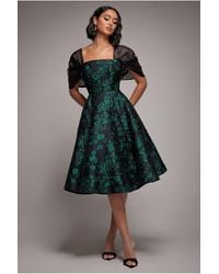 Goddiva - Lace Up Jacquard Midi Dress With Organza Wings - Lyst