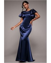 Goddiva - Satin Flutter Sleeve Mermaid Maxi - Lyst