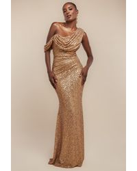 Goddiva - Sequin Cowl One Shoulder Maxi Dress - Lyst