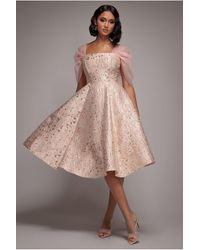 Goddiva - Lace Up Jacquard Midi Dress With Organza Wings - Lyst