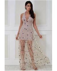 Goddiva - Star Mesh Halter Neck Maxi Dress - Lyst