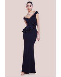 Goddiva - Scuba Crepe Rose Frill Maxi Dress - Lyst