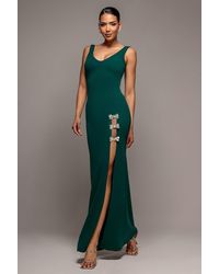 Goddiva - Diamante Brooch Thigh Split Mermaid Maxi Dress - Lyst