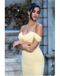 Goddiva - Chiffon Bardot Cowl Neck Maxi Dress - Lyst