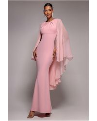 Goddiva - Cape Sleeve Chiffon And Scuba Crepe Maxi Dress - Lyst