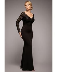 Goddiva - Scalloped Lace Bodice Long Sleeve Bardot Maxi Dress - Lyst