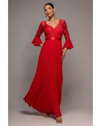 Goddiva - Scalloped Lace Bodice Pleated Chiffon A Line Maxi Dress - Lyst