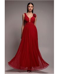 Goddiva - Sleeveless Pleated Dobby Mesh Corsage Maxi Dress - Lyst