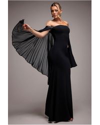 Goddiva - Strapless Maxi Dress With Pleated Chiffon Cape - Lyst