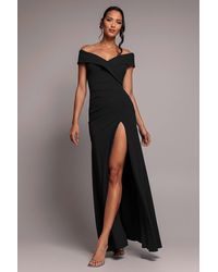 Goddiva - Scuba Crepe Off Shoulder Front Split Maxi Dress - Lyst