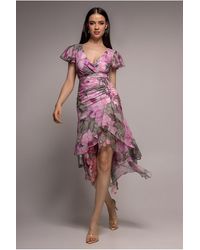 Goddiva - Floral Wrap High And Low Midaxi Dress - Lyst