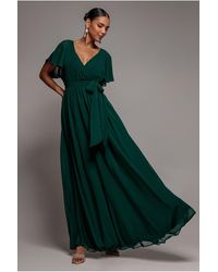 Goddiva - Sustainable Chiffon Flutter Sleeve Wrap Maxi Dress - Lyst