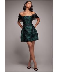 Goddiva - Lace Up Jacquard Mini Dress With Organza Wings - Lyst