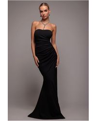 Goddiva - Scuba Crepe Bandeau Maxi With Diamante Necklace - Lyst