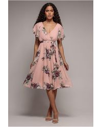 Goddiva - Floral Printed Flutter Sleeve Chiffon Midi Dress - Lyst