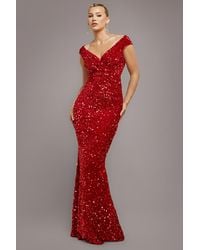 Goddiva - Multi Sequin & Velvet Bardot Maxi Dress - Lyst