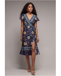 Goddiva - Floral Print Wrap Midi With Flutter Sleeves - Lyst