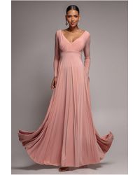 Goddiva - Plunge Neck Long Sleeve A Line Maxi Dress - Lyst